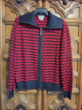 Women's Red & Black Zip-Front Knit Cardigan Sweater